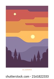 Simple minimalistic travel vector poster . National parks of the USA and landmarks. Road trip. Alabama.