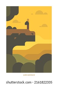 Simple minimalistic travel vector poster . National parks of the USA and landmarks. Road trip. Arkansas.