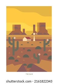 Simple Minimalistic Travel Vector Poster . National Parks Of The USA And Landmarks. Road Trip. Texas.