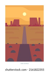 Simple minimalistic travel vector poster . National parks of the USA and landmarks. Road trip. Arizona. 