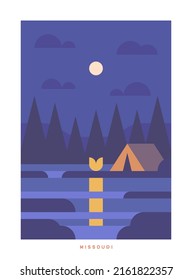 Simple minimalistic travel vector poster . National parks of the USA and landmarks. Road trip. Missouri.