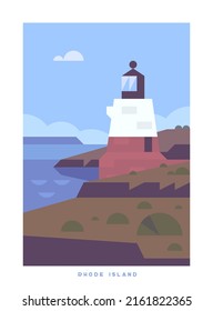 Simple minimalistic travel vector poster . National parks of the USA and landmarks. Road trip. Rhode Island.