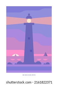 Simple minimalistic travel vector poster . National parks of the USA and landmarks. Road trip. Mississippi.
