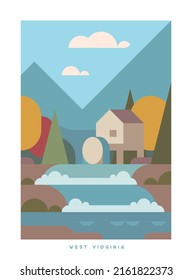 Simple minimalistic travel vector poster . National parks of the USA and landmarks. Road trip. West Virginia.