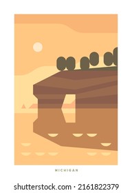 Simple Minimalistic Travel Vector Poster . National Parks Of The USA And Landmarks. Road Trip. Michigan.