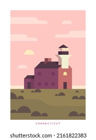 Simple minimalistic travel vector poster . National parks of the USA and landmarks. Road trip. Connecticut.
