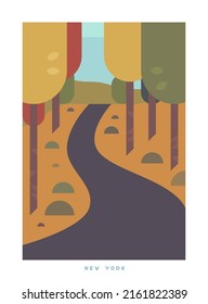 Afiche simple de vector de viaje minimalista. Parques nacionales de Estados Unidos y monumentos. Viaje por carretera. Nueva York.