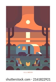 Simple minimalistic travel vector poster . National parks of the USA and landmarks. Road trip. Illinois.