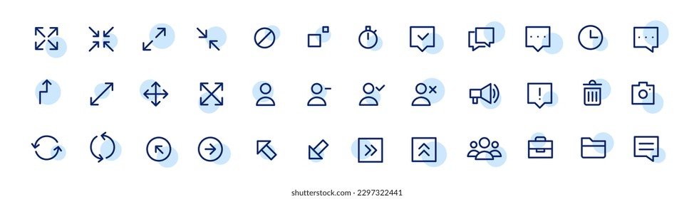 Simple minimalistic ui icons. Arrows, chat, user. Website navigation line symbols. Pixel perfect, editable stroke icons set