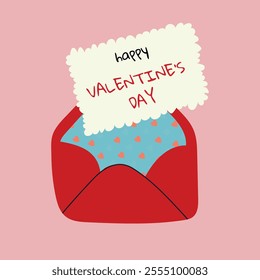 Simple, minimalistic Valentines Day card with envelope. Vector illustration in flat style, hand drawn doodle.