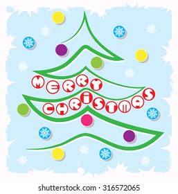 Simple minimalistic vector christmas tree made from one line. The inscription in Christmas balls.Vector  illustration.