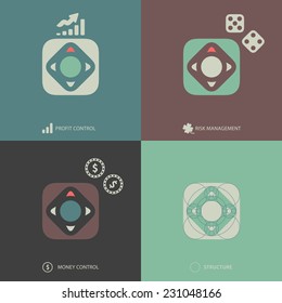 Simple Minimalistic Vector Flat Finance Icons Set for Profit Control, Risk Management and Money  Management. Including structure.