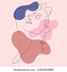 Simple, minimalistic vector illustration, beautiful woman's face. Line drawing, stylish woman portrait, outline fashion vector illustration, Continuous line drawing, minimalist concept, romantic image