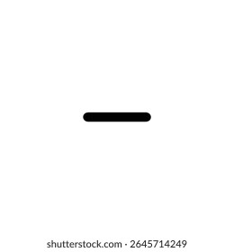 Um sinal de menos simples, representado por uma linha horizontal curta, usando um traço monoline preciso de 1,5 px. Vetor 2D plano, isolado em branco.