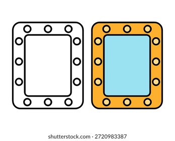 Ilustración simple del marco del espejo con una versión coloreada y una versión del contorno, estilo limpio y mínimo conveniente para los iconos, las pegatinas, los gráficos de la decoración casera, el contenido de los niños, y las páginas para colorear.