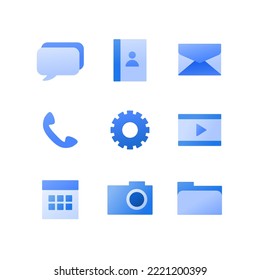 Simple Mobile Apps Flat Blue Purple Icon Set Default Application for Interface Design Message File Calendar Illustration