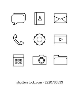 Simple Mobile Apps Line Icon Set Elements for User Interface Black Outline Default Application Vector