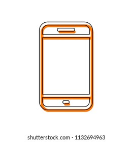 Simple mobile phone icon. Linear symbol, thin outline. Isolated icon consisting of black thin contour and orange moved filling on different layers. White background