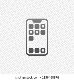Simple mobile phone icon. Linear symbol, thin outline. On grid background
