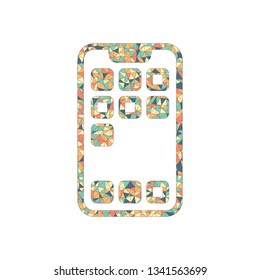 Simple mobile phone icon. Linear symbol, thin outline. Colored mosaic with polygons