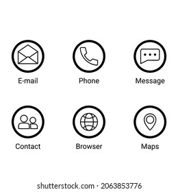 Simple Mobile Phone Icon Set in EPS 10. Consist of E-mail, Phone, Message, Contact, Browser and Maps Icon. Perfect for UI design, Web Icon, etc