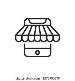 Simple mobile shop line icon. Stroke pictogram. Vector illustration isolated on a white background. Premium quality symbol. Vector sign for mobile app and web sites.