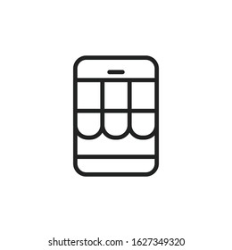 Simple mobile shop line icon. Stroke pictogram. Vector illustration isolated on a white background. Premium quality symbol. Vector sign for mobile app and web sites.