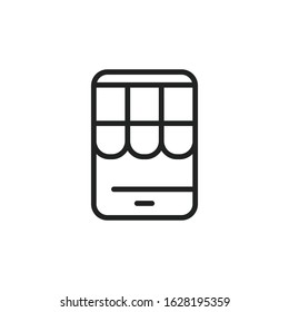 Simple mobile shop line icon. Stroke pictogram. Vector illustration isolated on a white background. Premium quality symbol. Vector sign for mobile app and web sites.
