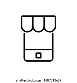 Simple mobile shop line icon. Stroke pictogram. Vector illustration isolated on a white background. Premium quality symbol. Vector sign for mobile app and web sites.