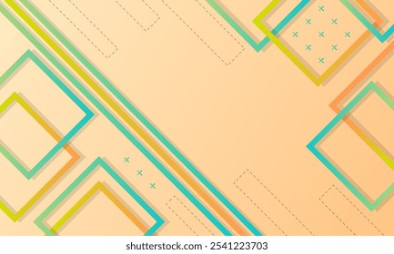 Um plano de fundo abstrato simples e moderno com quadrados de interseção e linhas tracejadas em cores vibrantes.