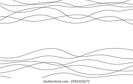 Simple modern abstract background of wavy lines with a place for text, hand-drawn, vector illustration. Decorative horizontal, graphic black and white background for banners, posters, covers