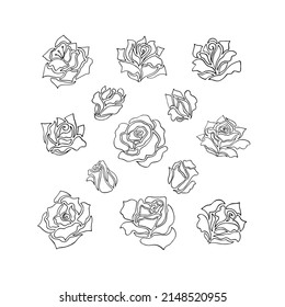 Simple modern abstract rose flower shapes. Unique hand drawn nature, beauty, eco design elements in uniform line art style