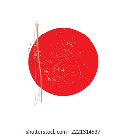 Simple Modern Abstract Vector Illustration with Big Red Circle and Golden Splashes on a White Background. Minimalist Print ideal for Wall Art, Poster, Walls Decoration. No Text.