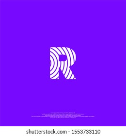 simple modern abstract white R logo letter in lines thumb print pattern isolated on white background creative design concept.