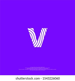 simple modern abstract white V logo letter in lines thumb print pattern isolated on white background creative design concept.