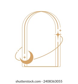 Simple modern aesthetic line elements Modern geometric linear frame with sparkling stars.