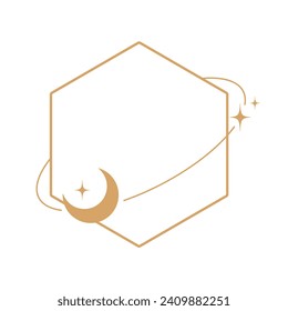 Simple modern aesthetic line elements Modern geometric linear frame with sparkling stars.
