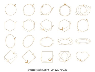Simple modern aesthetic line elements Modern geometric linear frame with sparkling stars.