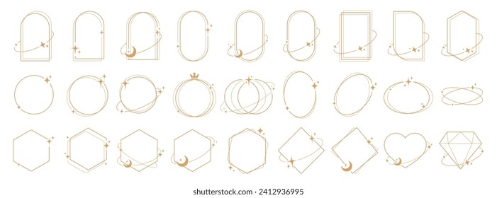 Sencillos elementos estéticos modernos Marco lineal geométrico moderno con estrellas brillantes.