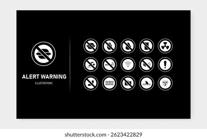Ícone de alerta simples e moderno definido com linhas limpas e estilo mínimo. Inclui símbolos de aviso, erro, perigo e notificação. Perfeito para UIUX, aplicativos, sites e infográficos.