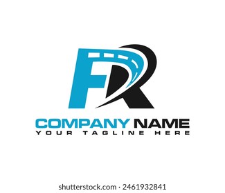 Simple and modern alphabet logo design combine with road. Letters FR highway maintenance and road construction logo design concept.