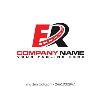 Simple and modern alphabet logo design combine with road. Letters ER highway maintenance and road construction logo design concept.