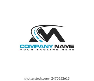 Simple and modern alphabet logo design combine with road. Letters M highway maintenance and road construction logo design concept.