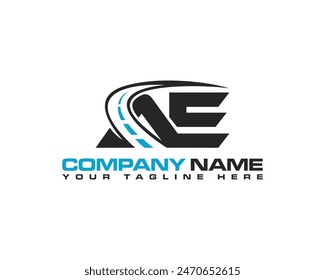 Simple and modern alphabet logo design combine with road. Letters AE highway maintenance and road construction logo design concept.