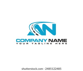 Diseño de logotipo alfabético simple y moderno combinado con carretera. Letras AN Mantenimiento de carreteras y construcción de carreteras logo concepto de diseño.