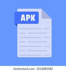 Diseño plano de la Ilustración vectorial de la extensión de archivo del apk simple y moderno aislado en fondo azul