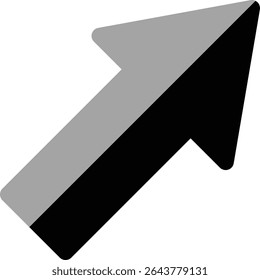 A simple, modern arrow pointing diagonally upward and to the right.  The arrow is split into two colors: black and gray, creating a striking visual effect. Ideal for website design, presentations, and
