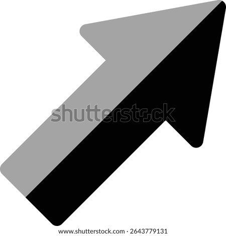 A simple, modern arrow pointing diagonally upward and to the right.  The arrow is split into two colors: black and gray, creating a striking visual effect. Ideal for website design, presentations, and