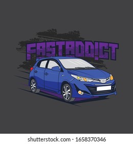Simple modern asian city car isolated vector illustration. Good for tshirt design asset.