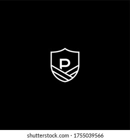 Simple modern badge P logotype design concept isolated with black background.